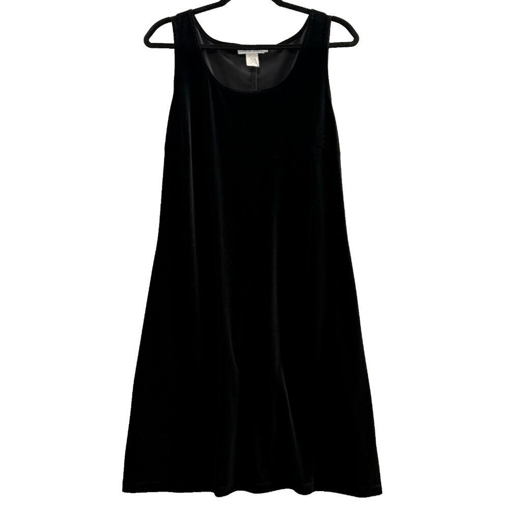 Vintage CDC Women Dress Size 14 Black Velvet Sleeveless 90s Career 23-1